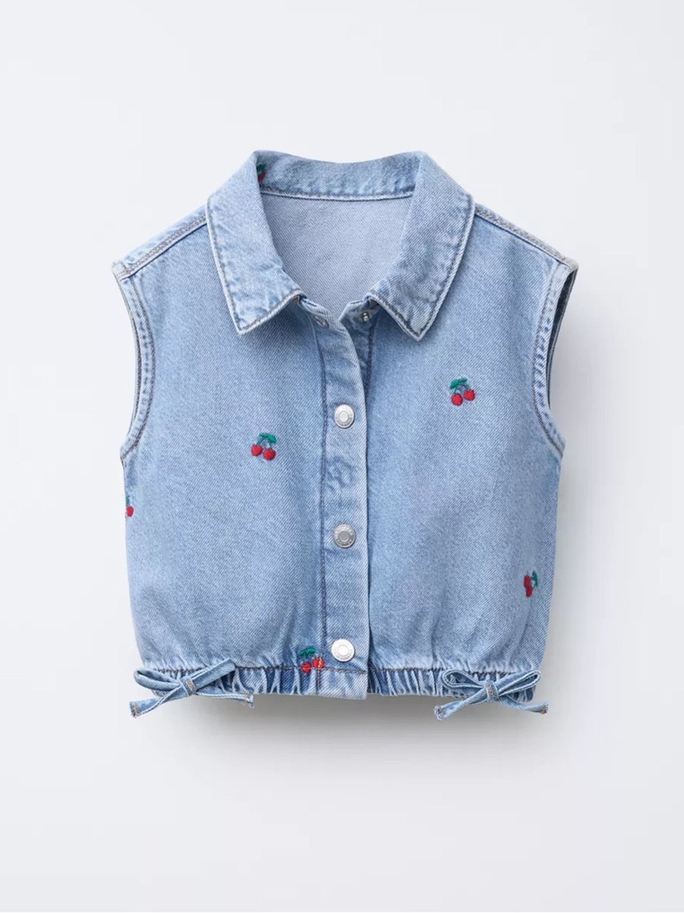 Zara Kids Sleeveless Denim Vest with Cherry Embroidery - Light Blue